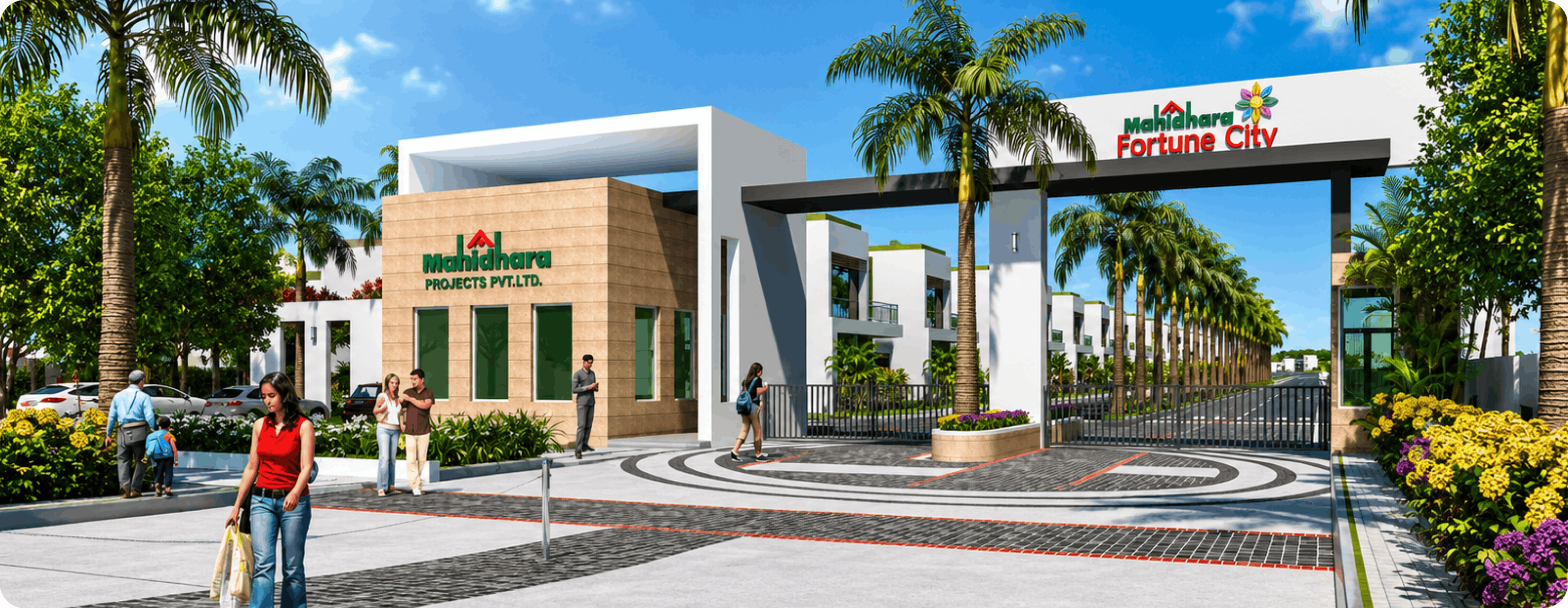 Grand entrance and landmark entrance obelisk at Mahidhara Fortune City Attibele